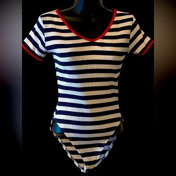 Limited Red, white & blue vintage ribbed bodysuit, 4th of July, patriotic wear M - Picture 1 of 10